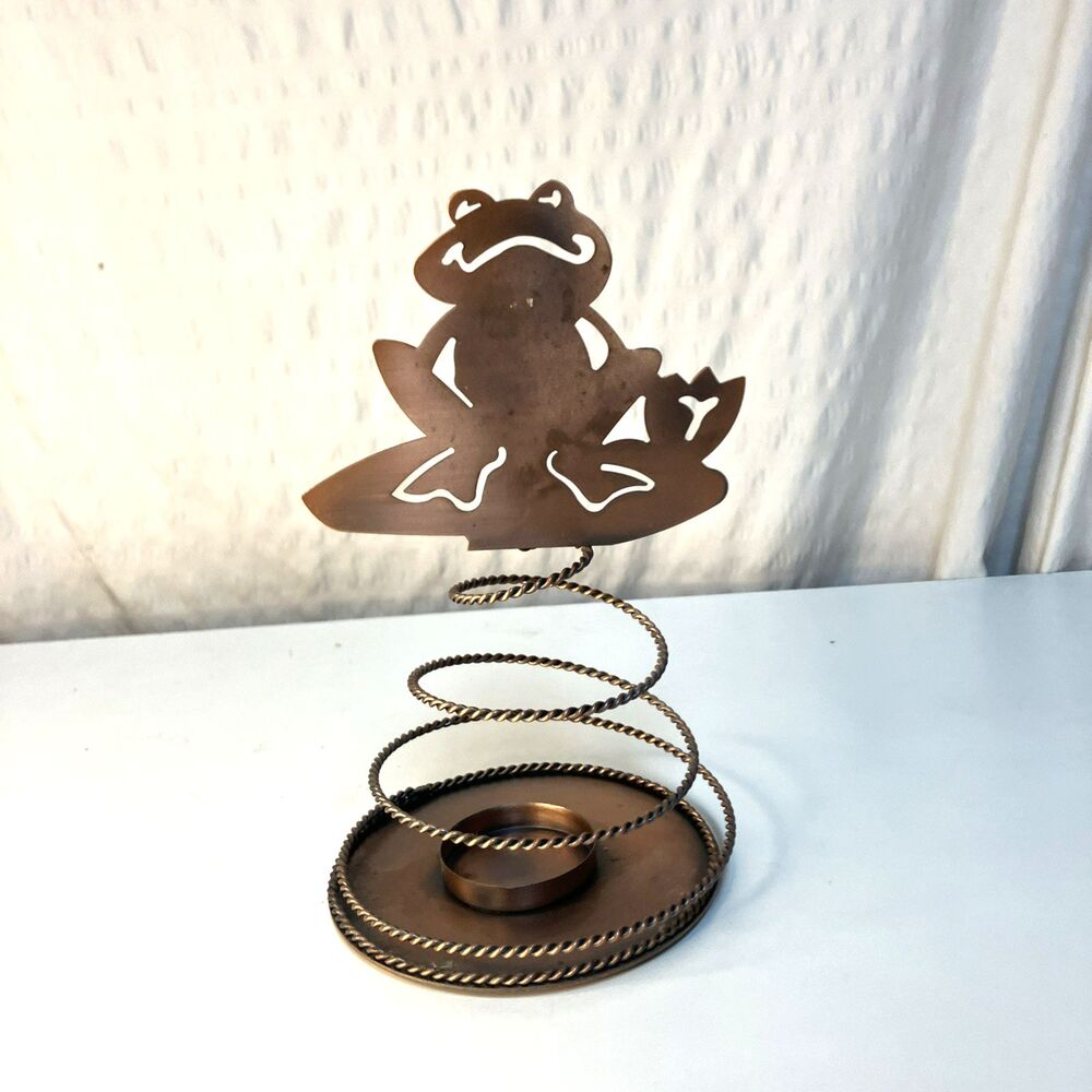 VTG 1990’s Copper Frog Tealight Holder Spiral Bouncy Wire Base 9”